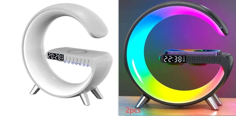 image-New Intelligent G Shaped LED Lamp Bluetooth Speake Wireless Charger Atmosphere Lamp App Control For Bedroom Home Decor