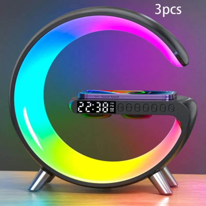 image-New Intelligent G Shaped LED Lamp Bluetooth Speake Wireless Charger Atmosphere Lamp App Control For Bedroom Home Decor