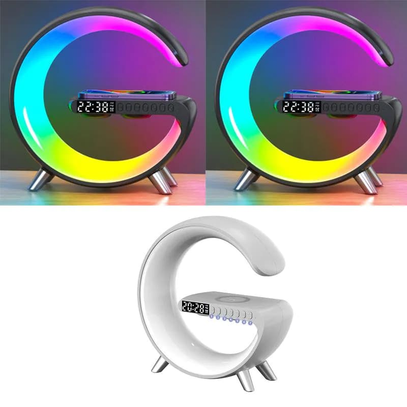 image-New Intelligent G Shaped LED Lamp Bluetooth Speake Wireless Charger Atmosphere Lamp App Control For Bedroom Home Decor
