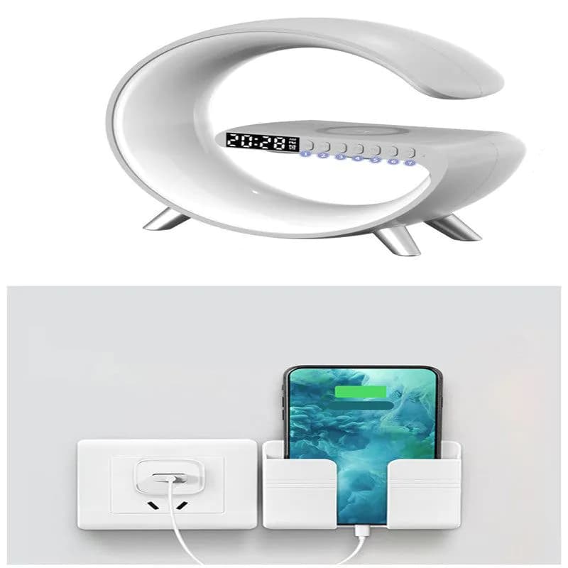 image-New Intelligent G Shaped LED Lamp Bluetooth Speake Wireless Charger Atmosphere Lamp App Control For Bedroom Home Decor