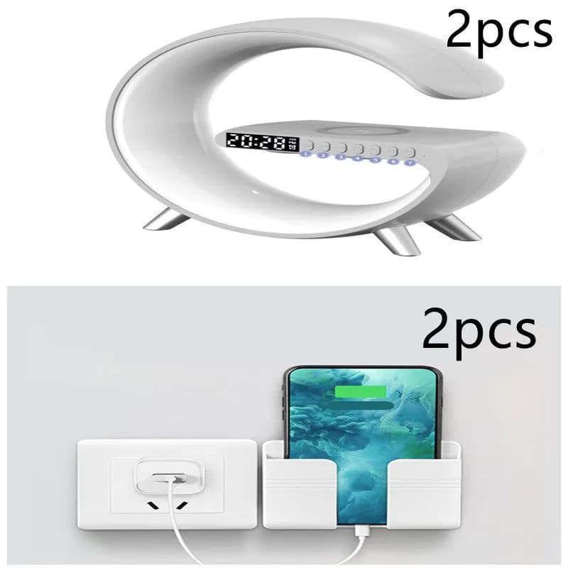 image-New Intelligent G Shaped LED Lamp Bluetooth Speake Wireless Charger Atmosphere Lamp App Control For Bedroom Home Decor