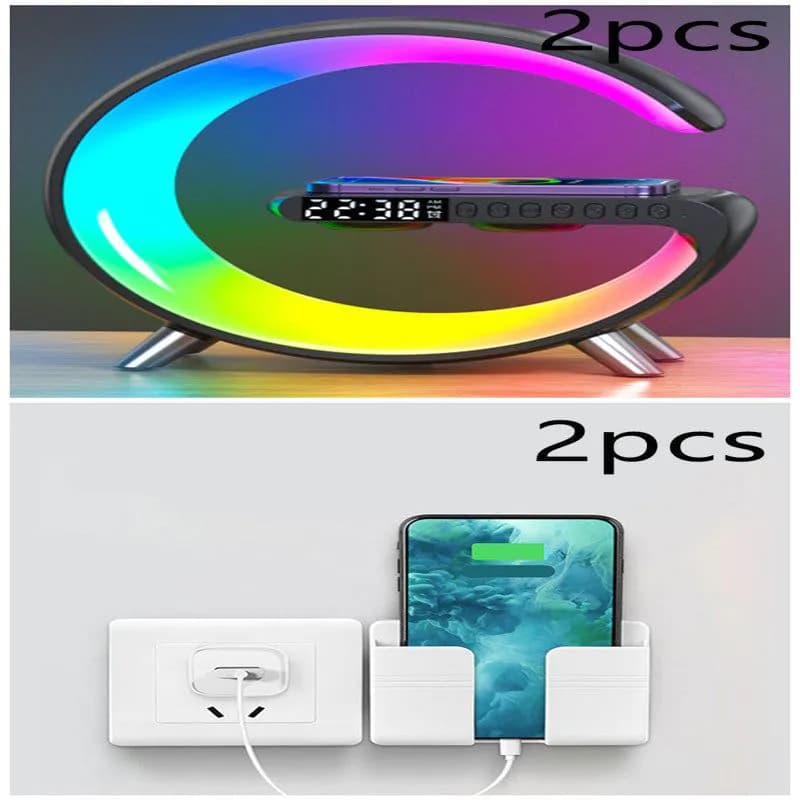 image-New Intelligent G Shaped LED Lamp Bluetooth Speake Wireless Charger Atmosphere Lamp App Control For Bedroom Home Decor