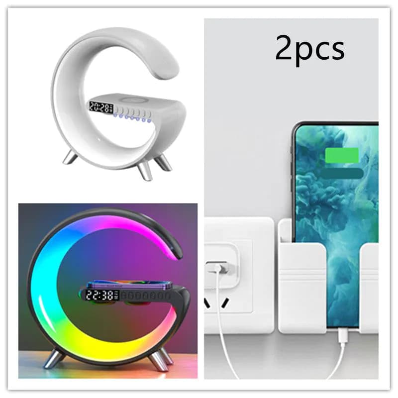 image-New Intelligent G Shaped LED Lamp Bluetooth Speake Wireless Charger Atmosphere Lamp App Control For Bedroom Home Decor