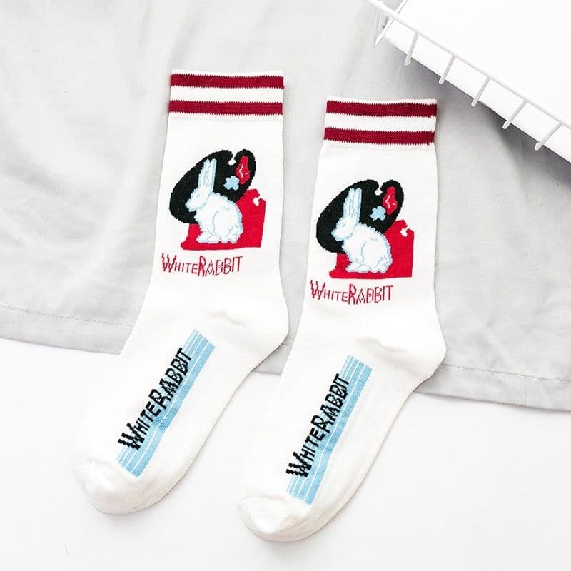 image-Socks Trendy Tube White Rabbit High-top Cotton Socks