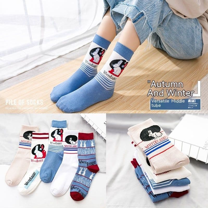 image-Socks Trendy Tube White Rabbit High-top Cotton Socks