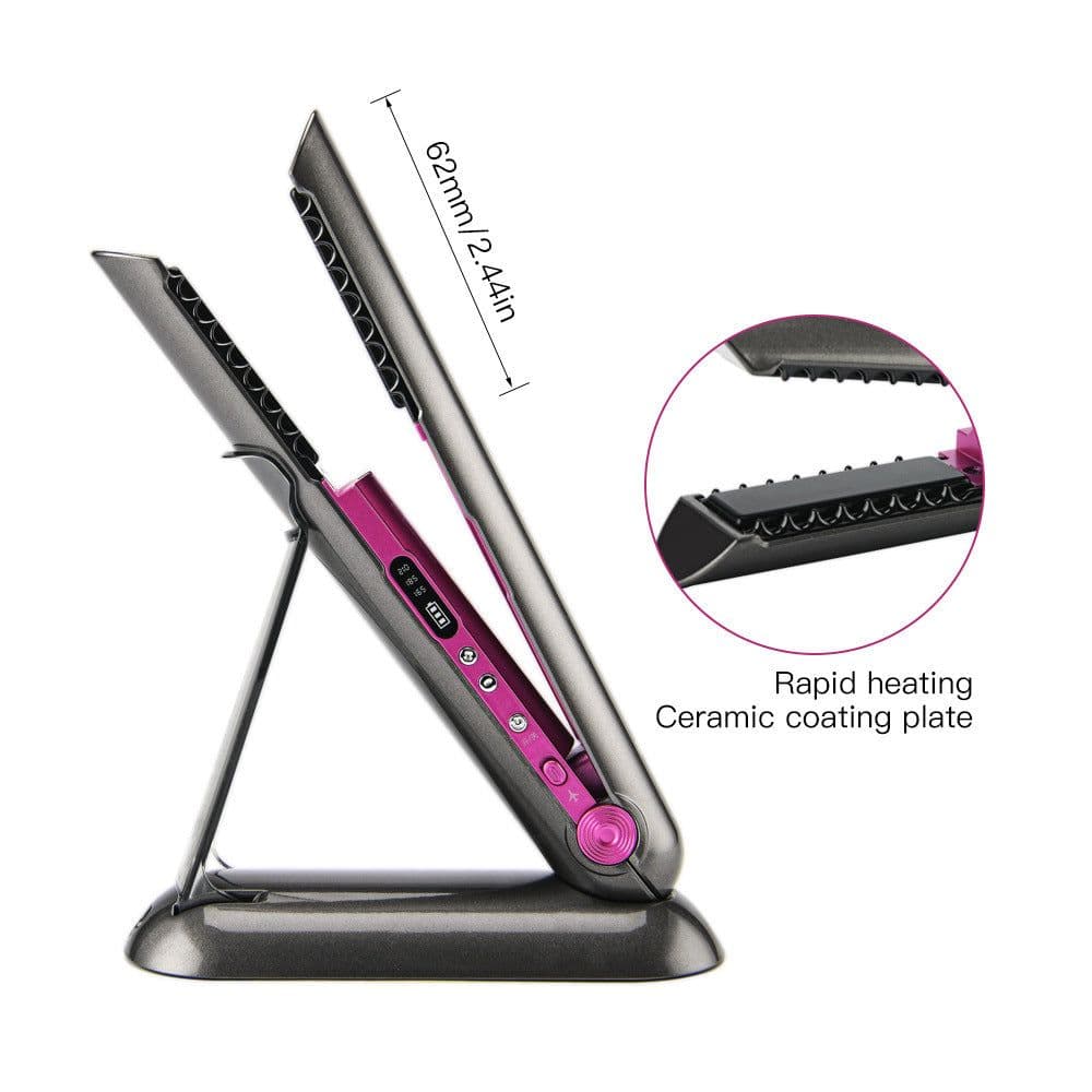 image-Professional Hair Straightener Ceramic Flat Iron 2 In 1 Cordless Hair Straightener And Curler Rechargeable Wireless Straightene