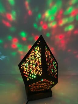 image-Wooden Hollow LED Projection Night Lamp Bohemian Colorful Projector Desk Lamp Household Home Decor Holiday Atmosphere Lighting