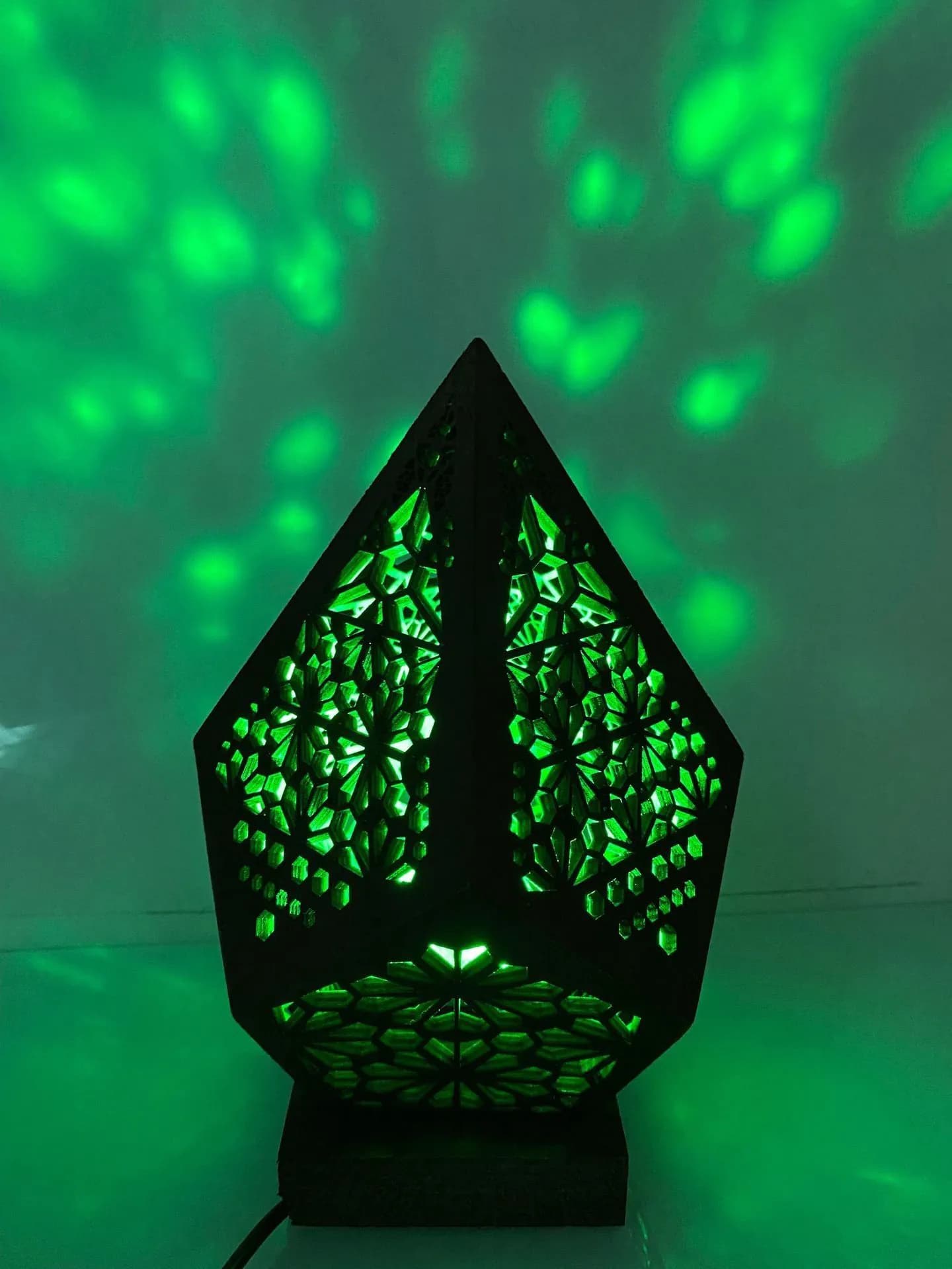 image-Wooden Hollow LED Projection Night Lamp Bohemian Colorful Projector Desk Lamp Household Home Decor Holiday Atmosphere Lighting