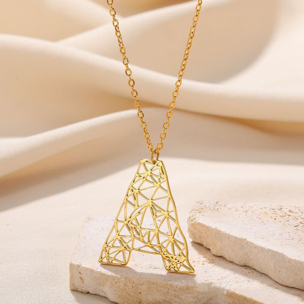 image-European and American new 26 English letter necklace hollow exaggerated large letter necklace men and women same style letter pendant necklace