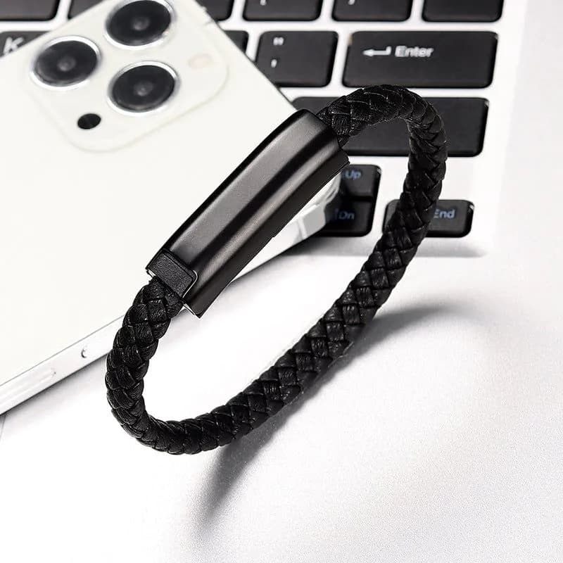 image-Cross-border Hot Selling Bracelet Weaving 5A Fast Charging Data Cable Type-C Bracelet Alloy Leather Bracelet Wristband Wholesale