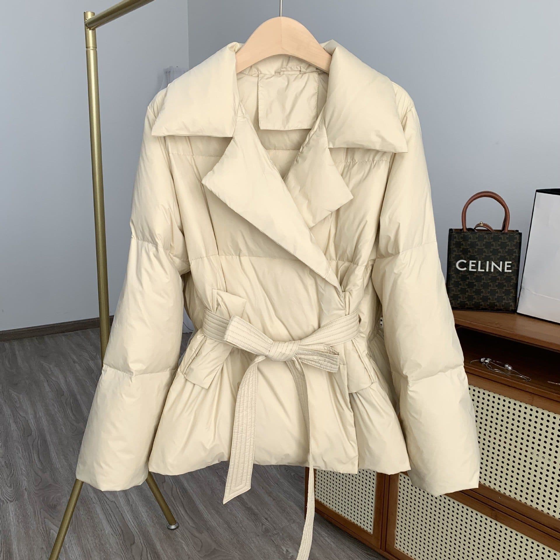 image-Suit collar short down jacket for women 2023 new high-end fashion waist slim fit white duck down warm jacket