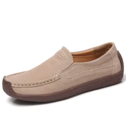 image-Women's Cowhide Loafers, Flat Heel, Casual Bean Shoes, Sizes 35-43, Low Top