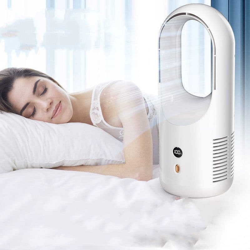 image-Electric Bladeless Fan Cooler Desktop Portable Usb Rechargable Air Cooling Fan Wireless Led Display Silent 360 Circulation