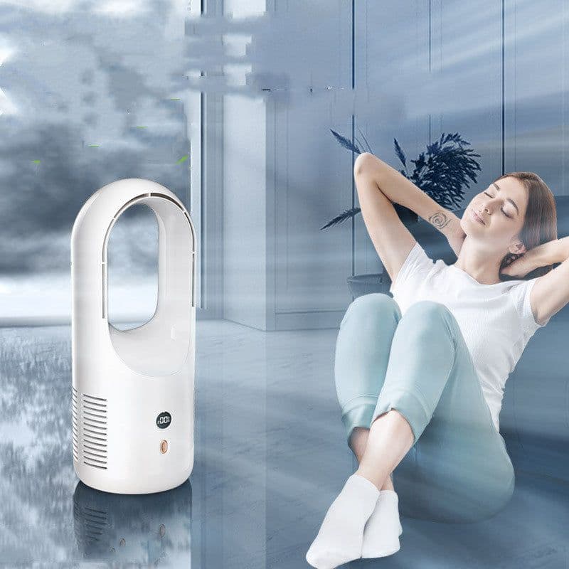 image-Electric Bladeless Fan Cooler Desktop Portable Usb Rechargable Air Cooling Fan Wireless Led Display Silent 360 Circulation