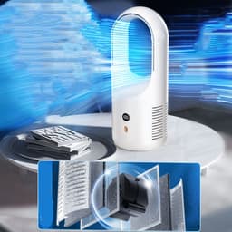 image-Electric Bladeless Fan Cooler Desktop Portable Usb Rechargable Air Cooling Fan Wireless Led Display Silent 360 Circulation