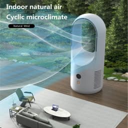 image-Electric Bladeless Fan Cooler Desktop Portable Usb Rechargable Air Cooling Fan Wireless Led Display Silent 360 Circulation