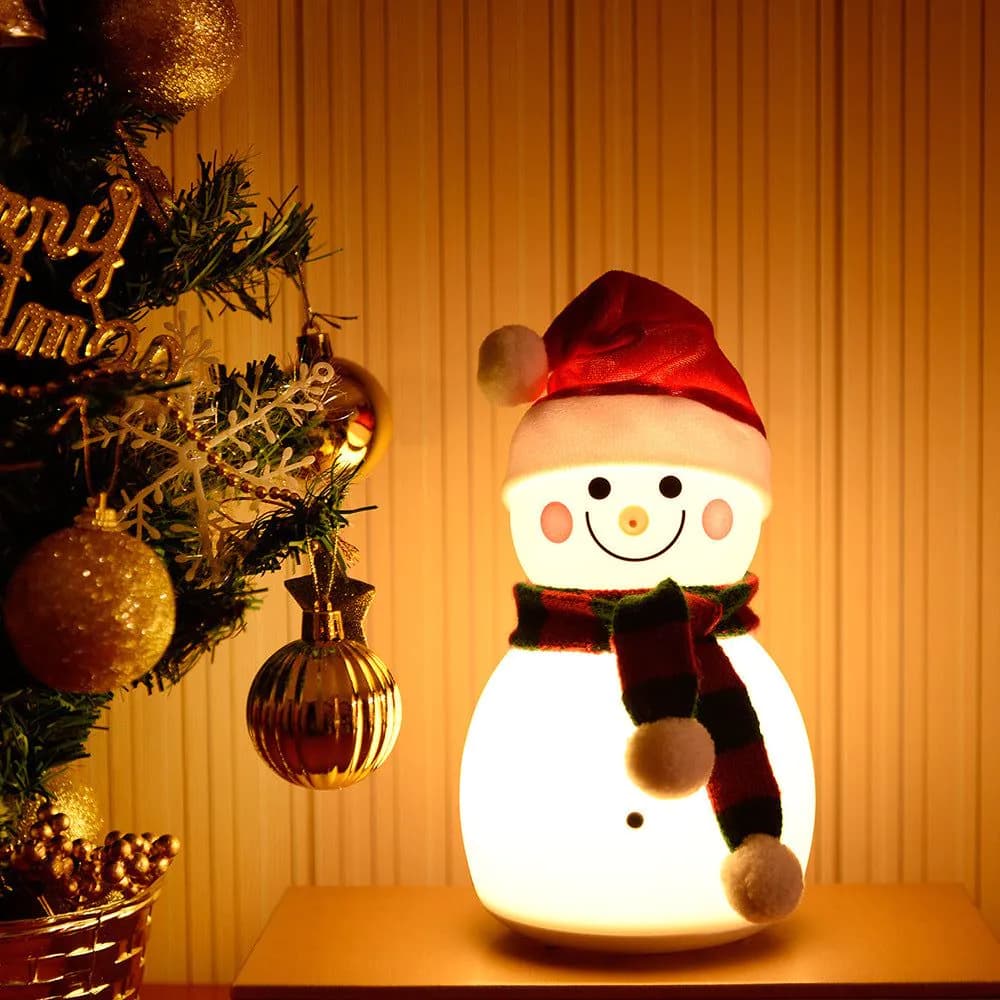 image-Christmas Snowman Music Night Light Rechargeable Portable Cute Silicone Small Night Lamp Durable Baby Toy Lamp Christmas Gift