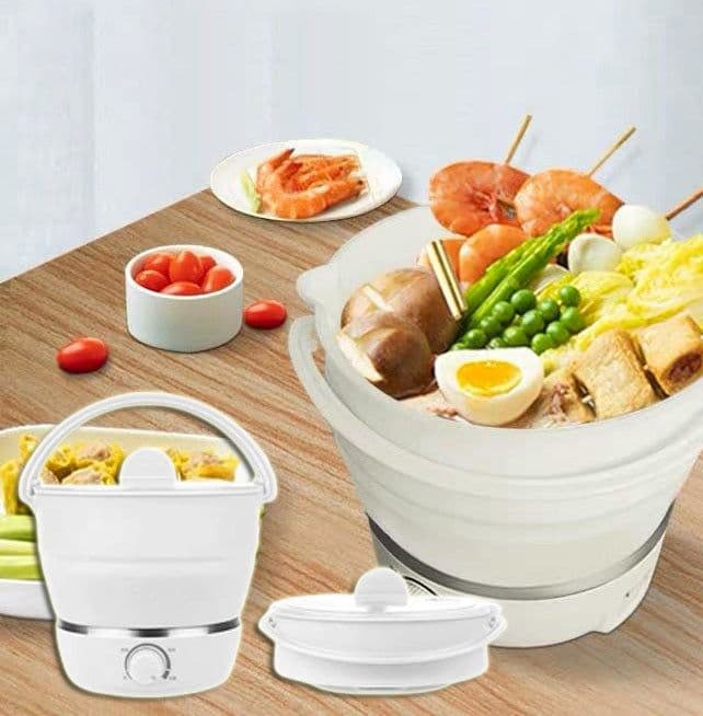 image-Portable Travel Folding Electric Cooker Multifunctional Electric Hot Pot Food Grade Silicone Dormitory Mini Electric Cooker
