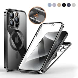 image-Anti-Privacy Metal Buckle Magnetic Support Wireless Charging Double-Sided Lens Full Cover Phone Case Protective Cover