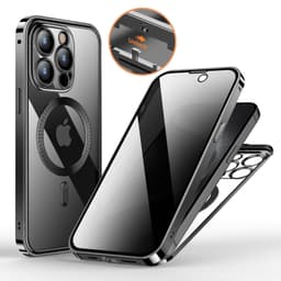 image-Anti-Privacy Metal Buckle Magnetic Support Wireless Charging Double-Sided Lens Full Cover Phone Case Protective Cover