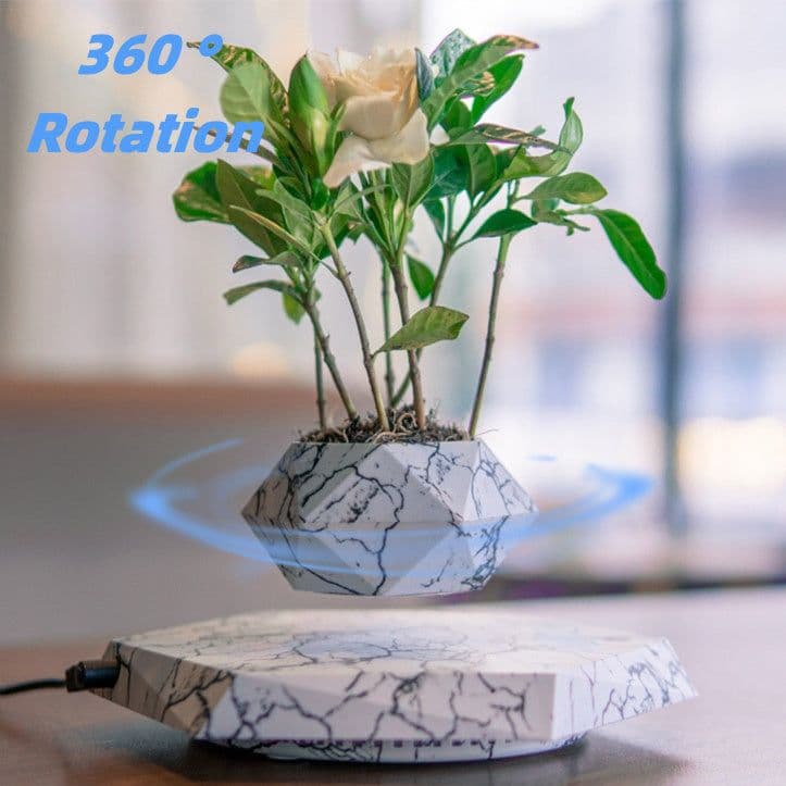 image-Levitating Plant Pot Marble Color Floating Planter Magnetic Levitation Bonsai Pot Office Home Decoration Kids Birthday Gift Home Decor