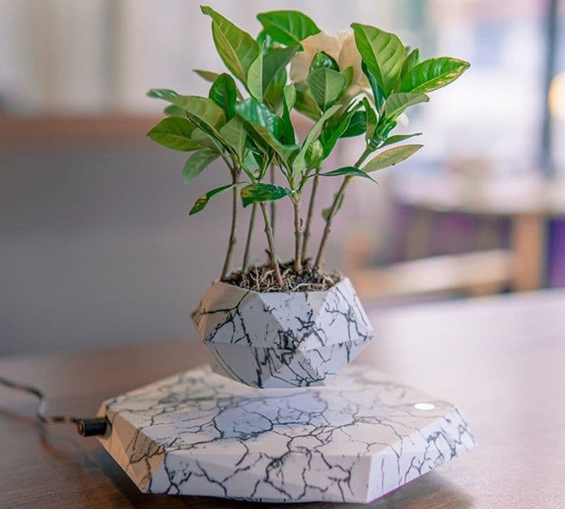 image-Levitating Plant Pot Marble Color Floating Planter Magnetic Levitation Bonsai Pot Office Home Decoration Kids Birthday Gift Home Decor