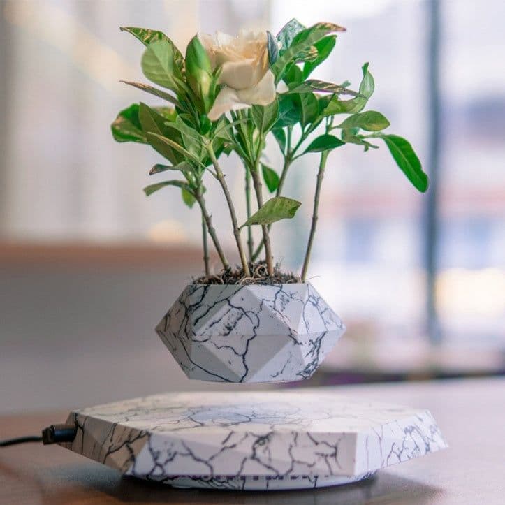 image-Levitating Plant Pot Marble Color Floating Planter Magnetic Levitation Bonsai Pot Office Home Decoration Kids Birthday Gift Home Decor