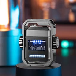 image-New Pulse Lighter Double Arc Outdoor Windproof Type-C Charging Electric Lighter Mechanical Alloy Rotary Gyroscope Decompression Tool