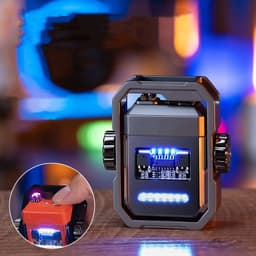 image-New Pulse Lighter Double Arc Outdoor Windproof Type-C Charging Electric Lighter Mechanical Alloy Rotary Gyroscope Decompression Tool