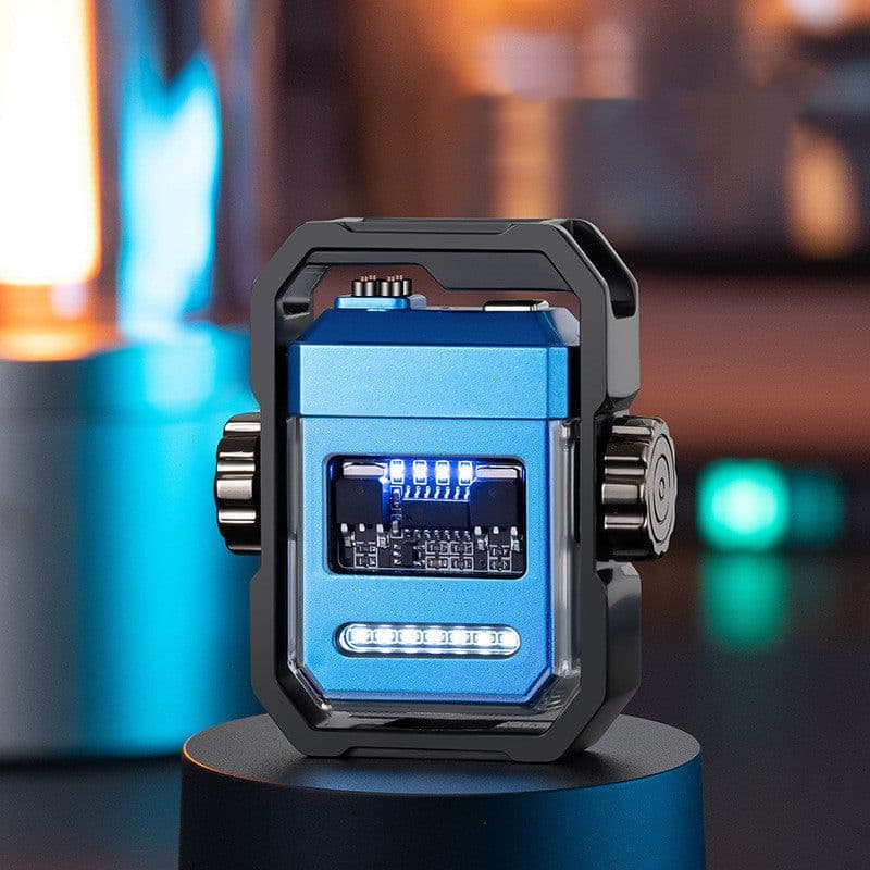 image-New Pulse Lighter Double Arc Outdoor Windproof Type-C Charging Electric Lighter Mechanical Alloy Rotary Gyroscope Decompression Tool