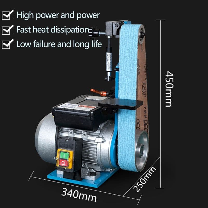 image-Small Vertical Sanding Belt Machine Electric Burr Woodworking Grinding Polishing Machine Knife Sharpening Tool