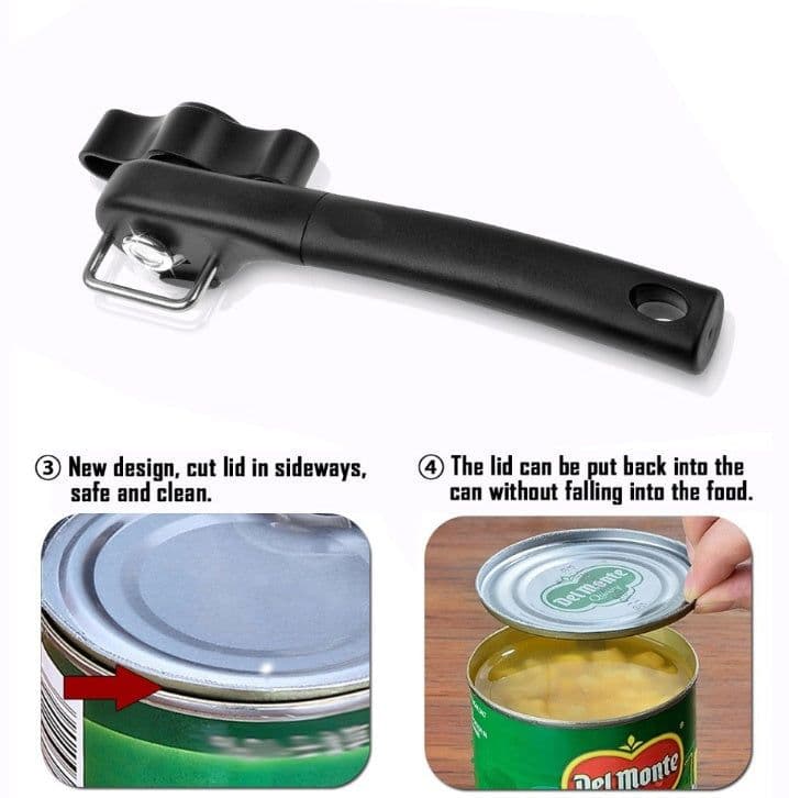 image-Safety can opener, strong can opener, bottle opener, side cover, one hand