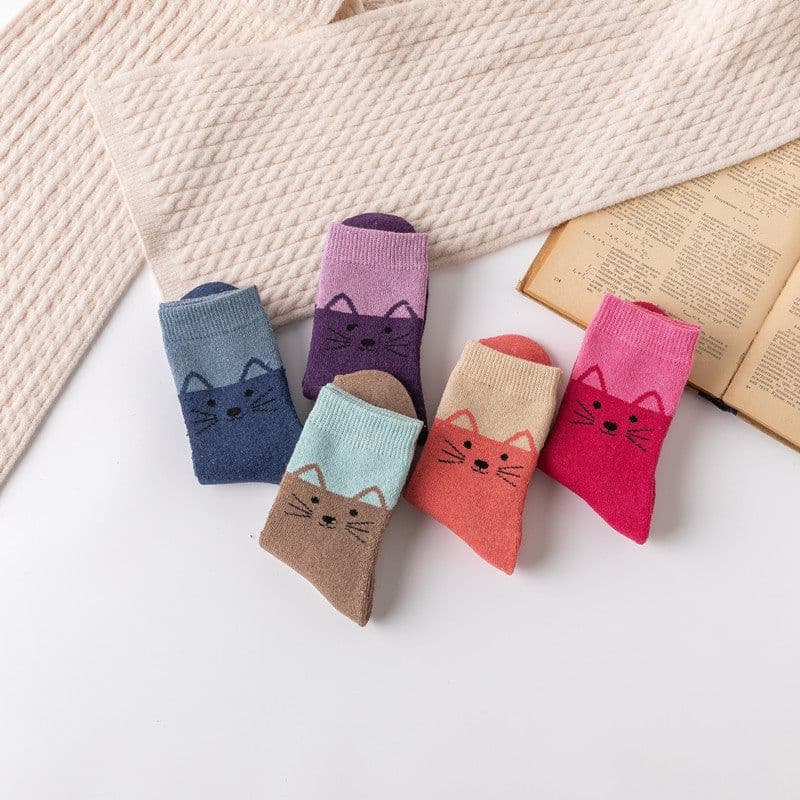 image-All-match Cartoon Winter Thicken Thermal Cat Terry Women's Mid-calf Length Sock