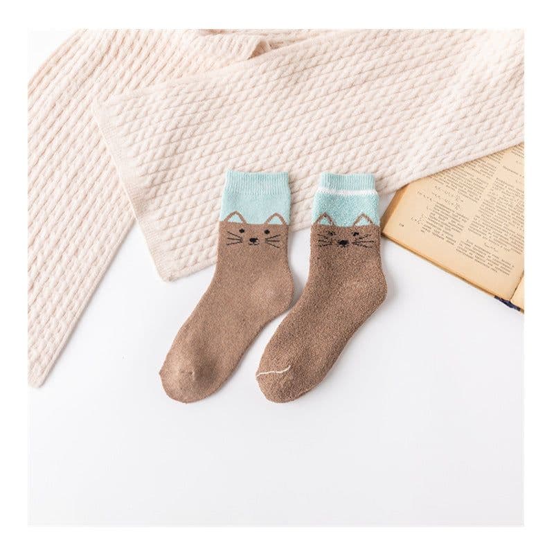 image-All-match Cartoon Winter Thicken Thermal Cat Terry Women's Mid-calf Length Sock