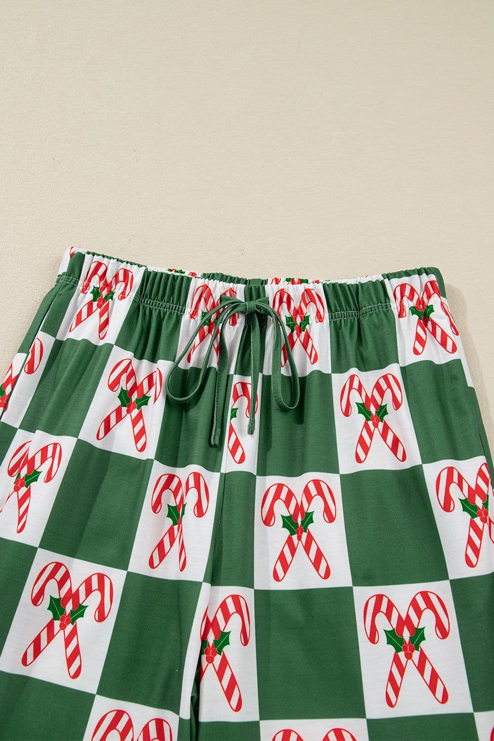 image-Green Holly Jolly Checkered Pattern 2pcs Long Pajama Set