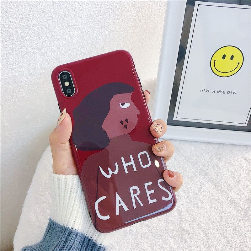 image-Han Feng wine red personality girl phone case