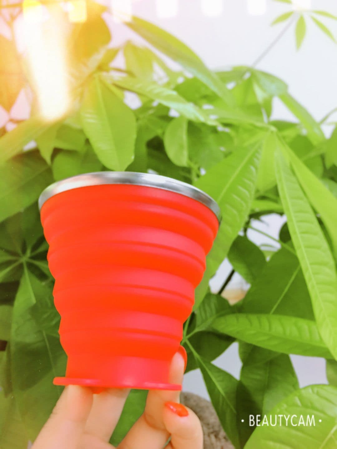 image-Silicone Folding Cup 270ML - Pink Sports Bottle