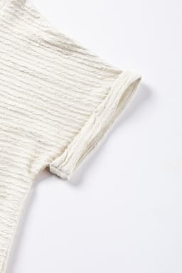 image-Khaki Textured Wide Sleeve V Neck T Shirt