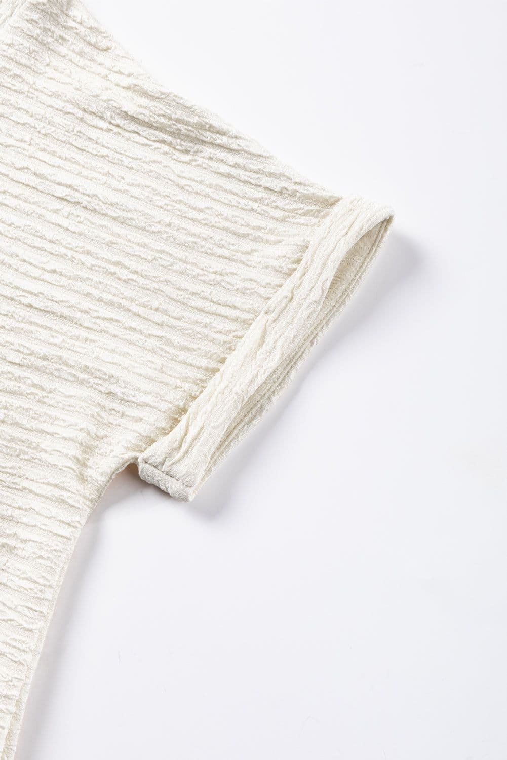 image-Khaki Textured Wide Sleeve V Neck T Shirt
