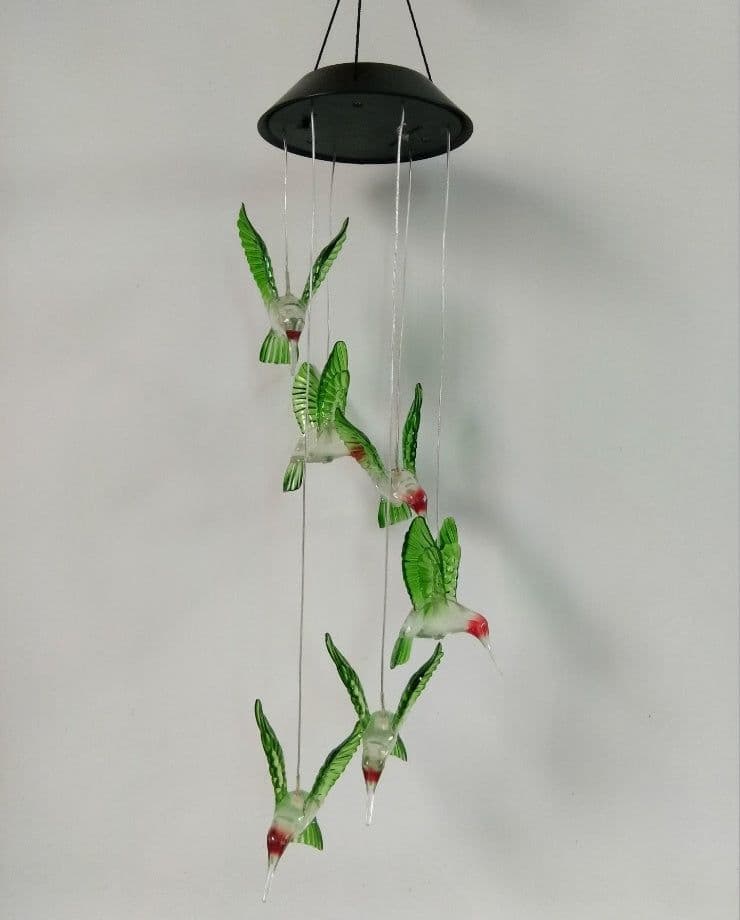 image-Color Changing Solar Power Wind Chime Crystal Ball Hummingbird Butterfly Waterproof Outdoor Windchime Light For Patio Yard Garde