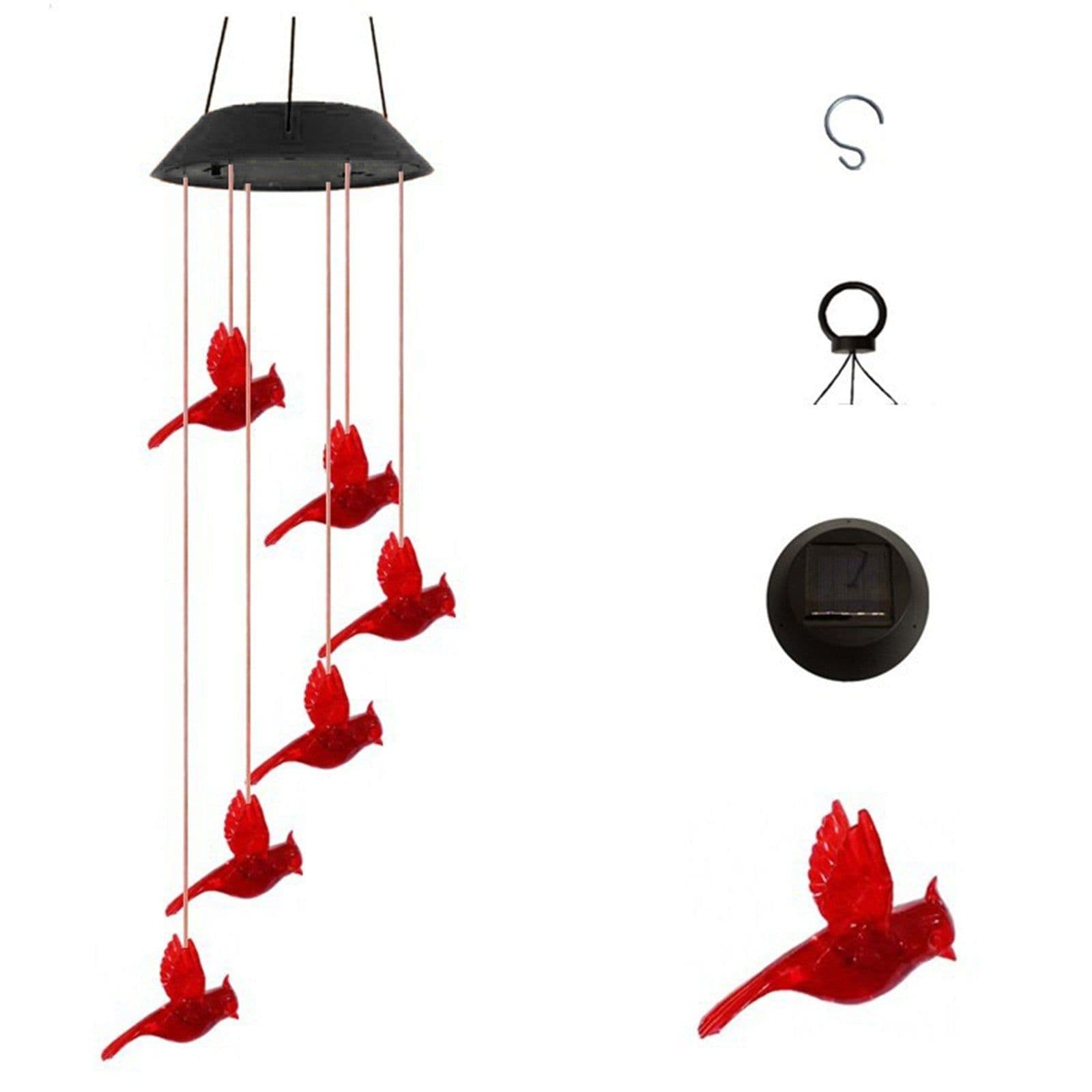 image-Color Changing Solar Power Wind Chime Crystal Ball Hummingbird Butterfly Waterproof Outdoor Windchime Light For Patio Yard Garde