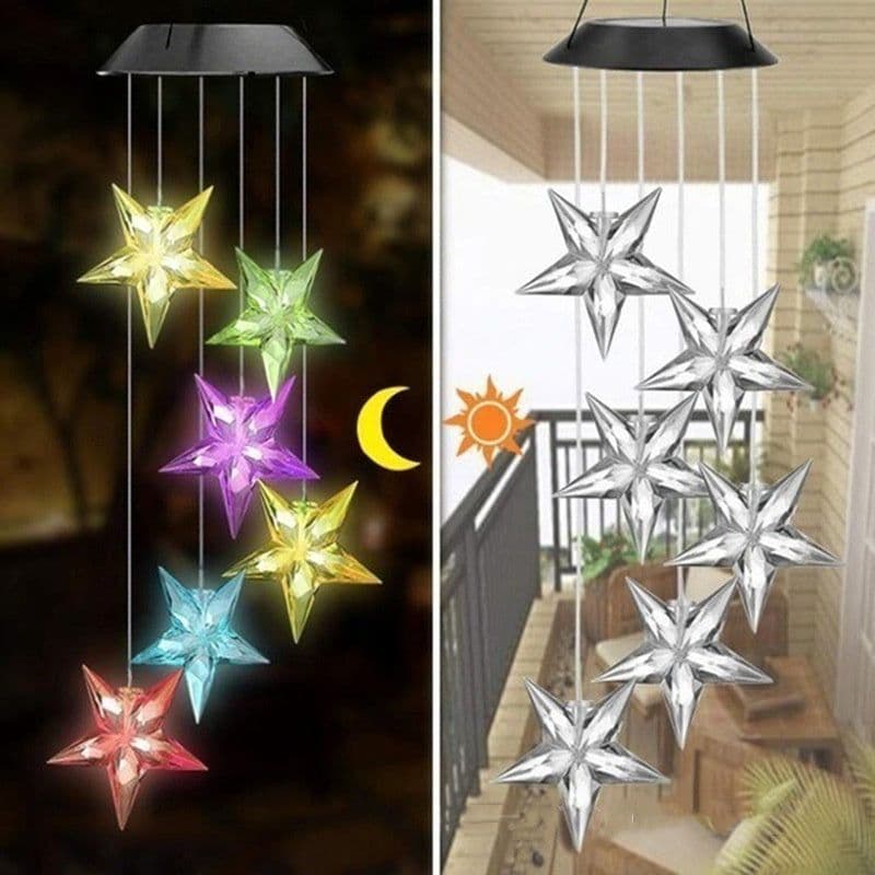 image-Color Changing Solar Power Wind Chime Crystal Ball Hummingbird Butterfly Waterproof Outdoor Windchime Light For Patio Yard Garde