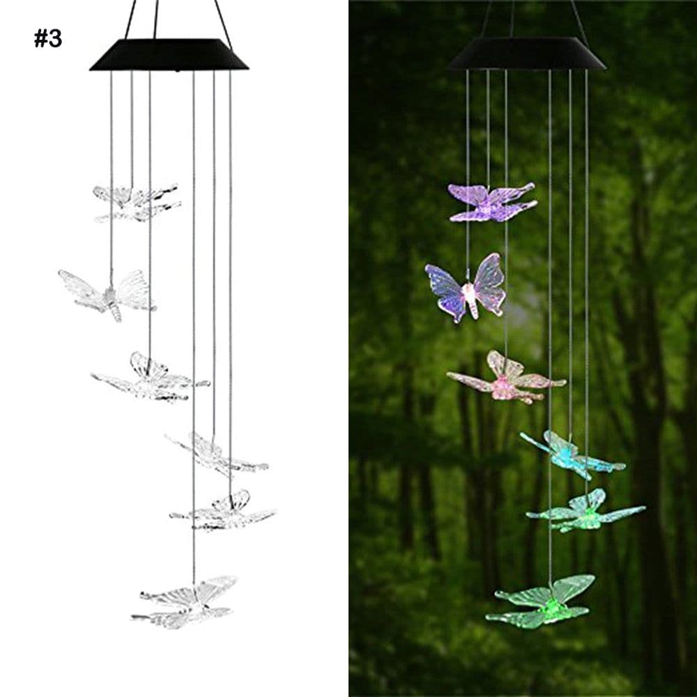 image-Color Changing Solar Power Wind Chime Crystal Ball Hummingbird Butterfly Waterproof Outdoor Windchime Light For Patio Yard Garde