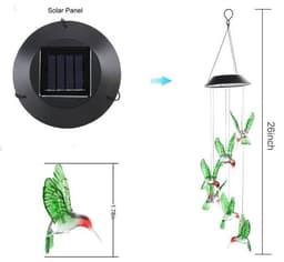 image-Color Changing Solar Power Wind Chime Crystal Ball Hummingbird Butterfly Waterproof Outdoor Windchime Light For Patio Yard Garde