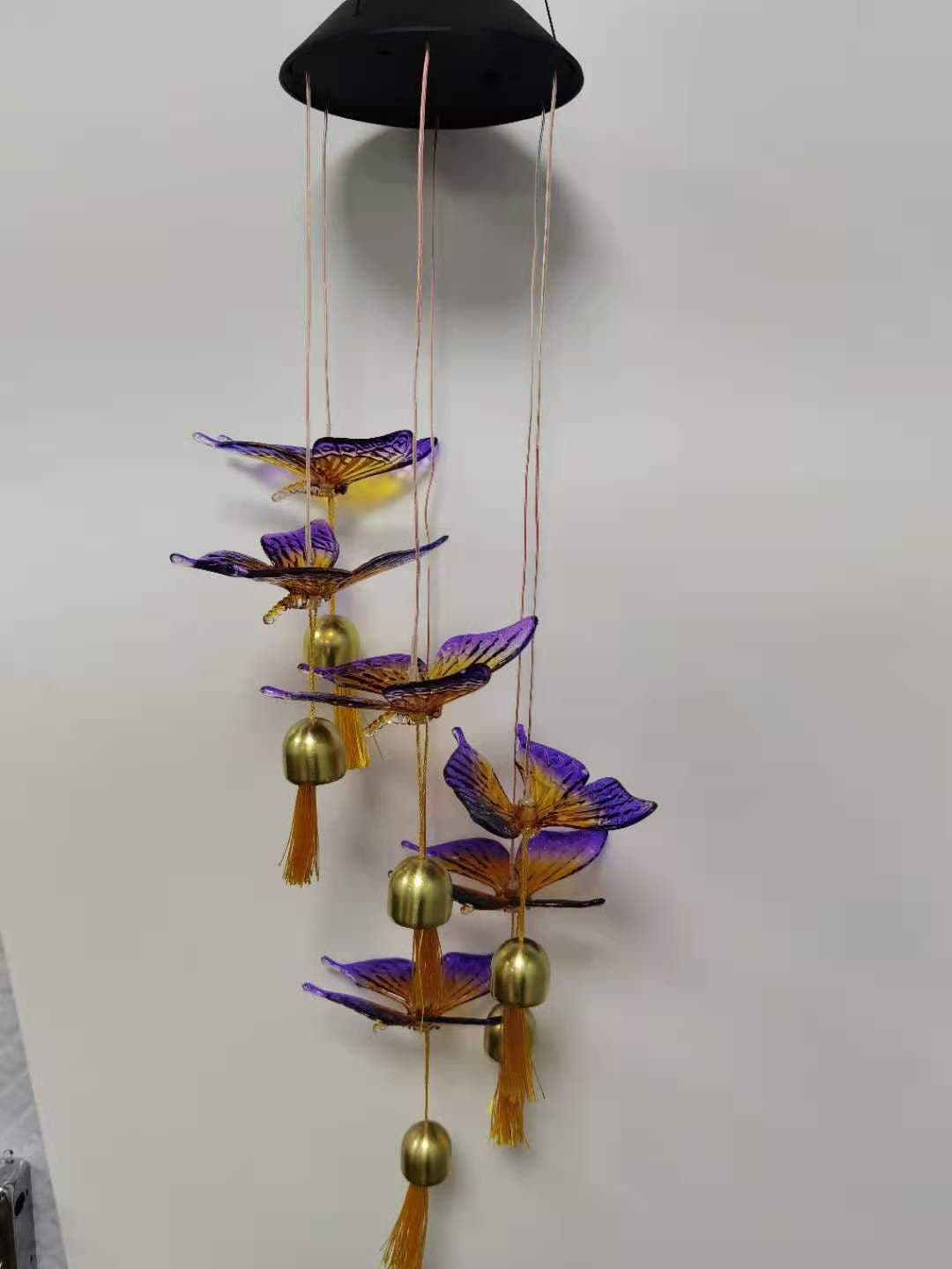 image-Color Changing Solar Power Wind Chime Crystal Ball Hummingbird Butterfly Waterproof Outdoor Windchime Light For Patio Yard Garde