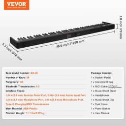 image-VEVOR 88 Key Folding Keyboard Piano, Bluetooth & MIDI, Portable Electronic Digital Foldable Piano with Sustain Pedal Bag Touch Sensitive Keys Headphones, Rechargeable for Beginners Teens Adults, Black
