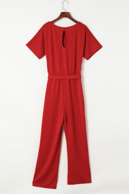image-Black Belted Wide Leg Jumpsuit