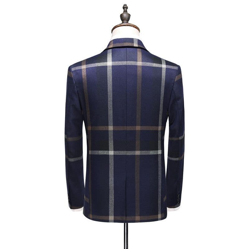 image-Men's Suits Korean Style Slim Fit Plaid Blue S