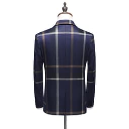 image-Men's 3-Piece Plaid Suit - Blue Slim Fit Business