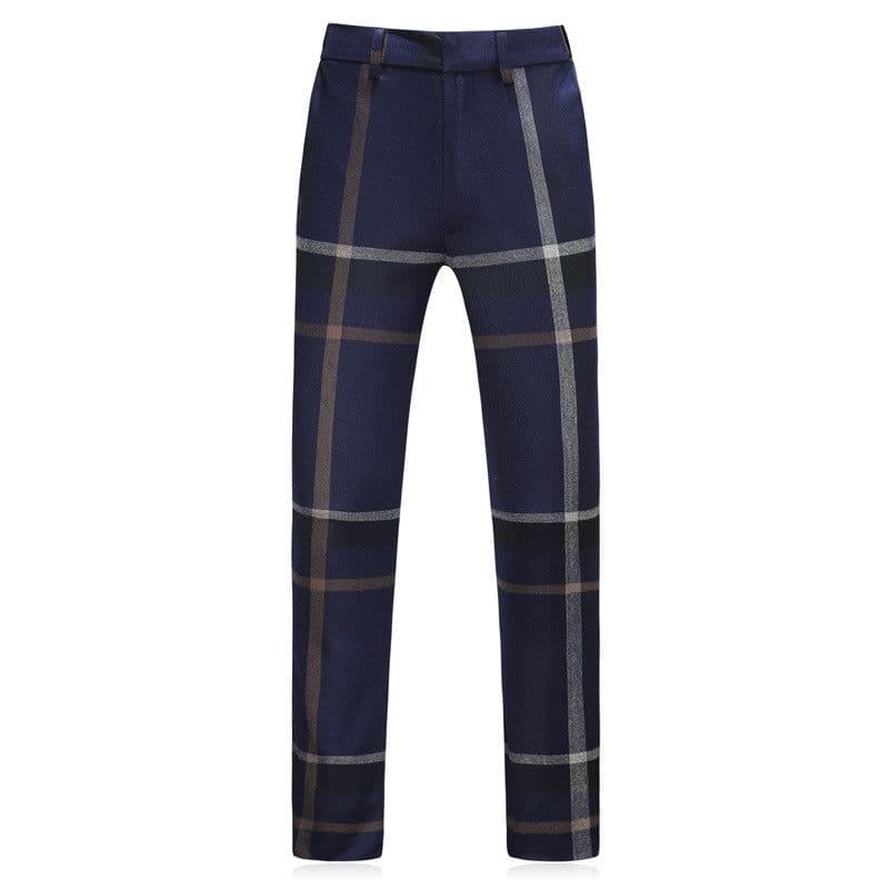 image-Men's 3-Piece Plaid Suit - Blue Slim Fit Business